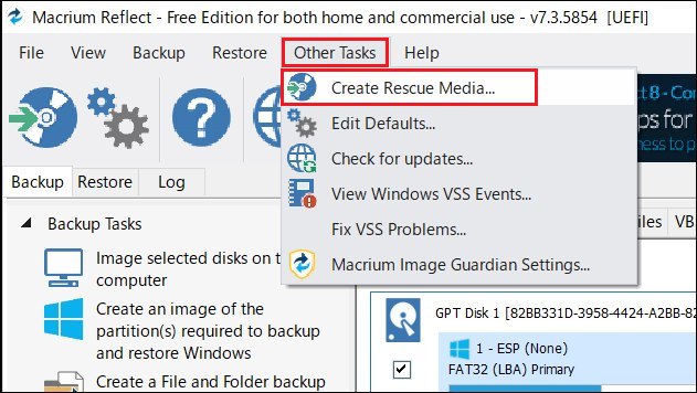 Create Rescue Media - Macrium Reflect 01